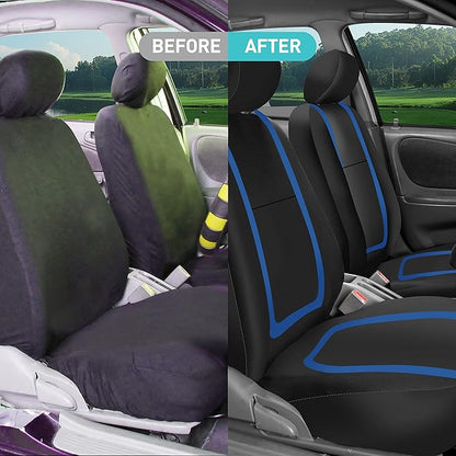 FH Group Car Seat Covers Full Set Cloth - Universal Fit Automotive Seat Covers, Low Back Front Seat Covers, Solid Back Seat Cover, Washable Car Seat Cover for SUV, Sedan and Van Blue