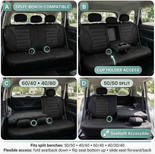 FH Group Automotive Car Seat Covers Rear Set Premium 3D Air Mesh Seat Covers, Airbag Compatible and Split Bench Cover Universal Fit Interior Accessories for Cars Trucks and SUVs - Black