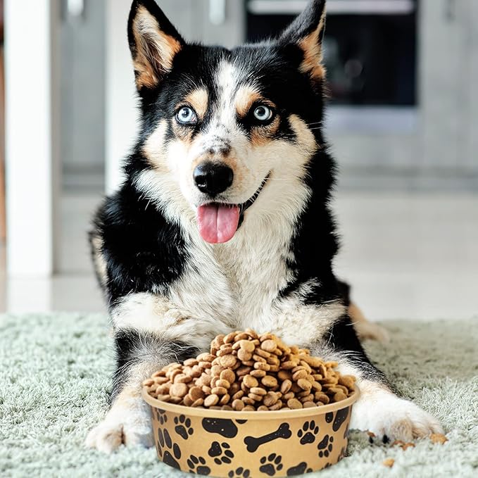 Whaline 50Pcs Disposable Feeding Bowls Cute Kraft Paper Dog Bowls Small Dog Dish 16 Ounces 2 Cup Pet Food Bowls Serving Food Tray for Puppy Cat Travel Wet Dry Food Water