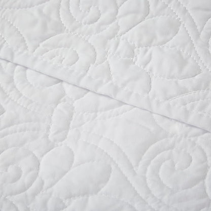 Madison Park Throw Blanket - Reversible Damask Quilting Design, Soft Pre-washed Microfiber, Cotton Filled Spread, Cozy Summer Blanket - Throw for Living Room Couch, Sofa, Bed, Quebec, 60x70", White