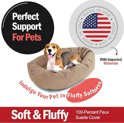 Majestic Pet 32 Inch Suede Calming Dog Bed Washable – Cozy Soft Round Dog Bed with Spine Support for Dogs to Rest their Head - Fluffy Donut Dog Bed 32x23x7 (Inch) - Round Pet Bed Medium – Stone (2025)