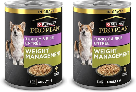 Purina Pro Plan Weight Management Wet Dog Food Turkey and Rice Entree in Gravy - 13 oz. Cans,(Pack of 24)