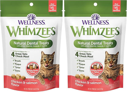 Whimzees Wellness Cat Dental Treats,Chicken and Salmon Flavor,(4.5 Ounce Bag),(Pack of 2)