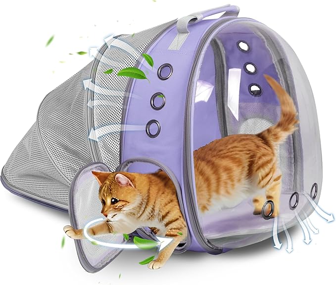 Pet Carrier Backpack Expandable for Cats and Small Dogs, Breathable Anti-Collapse Design, Airline Approved Travel Backpack for Hiking and Outdoor Use (Back Expandable-Purple)