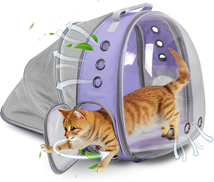 Pet Carrier Backpack Expandable for Cats and Small Dogs, Breathable Anti-Collapse Design, Airline Approved Travel Backpack for Hiking and Outdoor Use (Back Expandable-Purple)