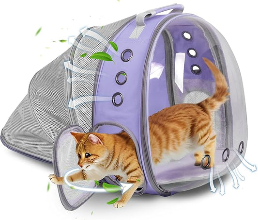 Pet Carrier Backpack Expandable for Cats and Small Dogs, Breathable Anti-Collapse Design, Airline Approved Travel Backpack for Hiking and Outdoor Use (Back Expandable-Purple)