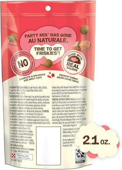 Purina Friskies Natural Cat Treats, Party Mix Natural Yums With Real Salmon and Vitamins, Minerals & Nutrients - (Pack of 10) 2.1 Oz. Pouches