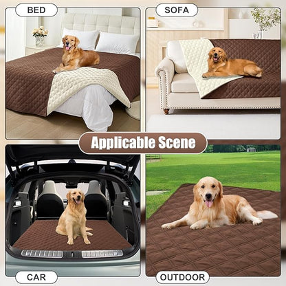 Smiry Waterproof Dog Bed Cover Pet Blanket, Soft Washable Dog Blanket for Furniture Bed Couch Sofa Reversible, Checkered (30"x70", Brown/Beige)