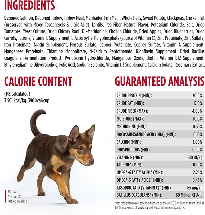 Nulo Freestyle Dry Puppy Food - Salmon & Peas, Premium Grain Free Dog Food for Puppies, Natural, High Protein Kibble with DHA, Omega 3 & Probiotics, for Small and Medium Breeds, 26lb Bag
