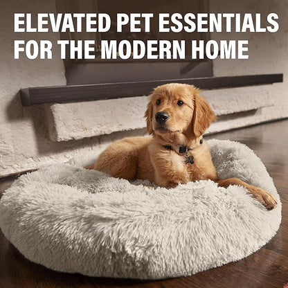 Active Pets Premium Small Donut Dog Bed, Fits Up to 45 lbs, Removable Cover & Washable Cushion, Plush Long Pile Faux Fur Fabric, Portable Dark Grey Pet Bed Furniture for Puppies Adult Canines & Cats