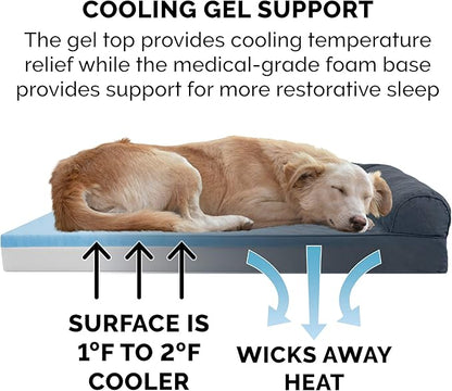 Furhaven Cooling Gel Dog Bed for Medium/Small Dogs w/ Removable Bolsters & Washable Cover, For Dogs Up to 35 lbs - Quilted Sofa - Iron Gray, Medium