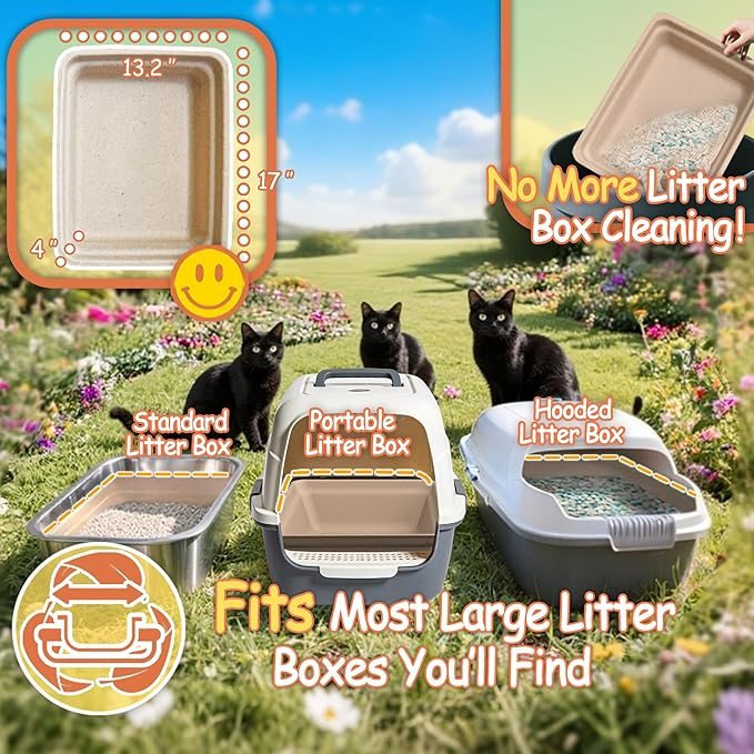 Disposable Litter Boxes for Cats Leak-Proof: 32-Pack Odor Control Sustainable Large Kitty Tray for Travel/Indoor Use