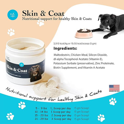 Skin and Coat Supplement Powder for Small Dogs- Anti Allergy Treatment and Itching Relief- with Vitamins A, E and Biotin - Care Products and Shedding Control Supplements for Itchy Pets