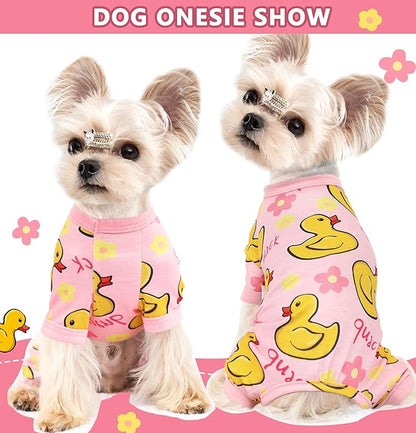 Dog Pajamas Summer Dog Clothes for Small Medium Dogs Boy Girl Pet Pjs Cute Doggie Onesie Breathable Puppy Clothes Soft Stretchy Cat Pet Outfit (Yellow Duck, X-Small)