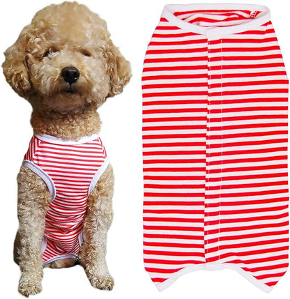 Dog’s Recovery Suit Post Surgery Shirt for Puppy, Wound Protective Clothes for Little Animals(red White Stripe-XL)