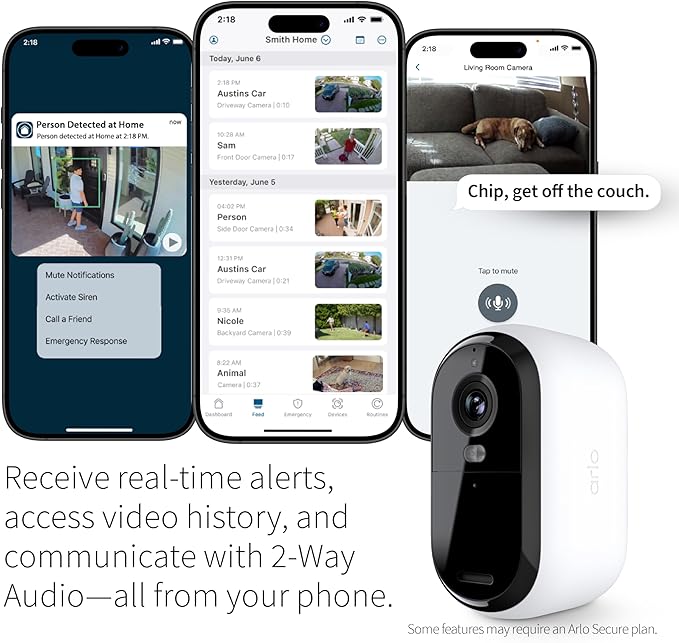 Arlo Essential Security Cameras Wireless Outdoor 1080p HD (2nd Gen, 2023 Release) - Battery Power, Person Recognition, Package Detection, Animated Preview, 1-Month Trial of Secure Plan, 3 Cam, White
