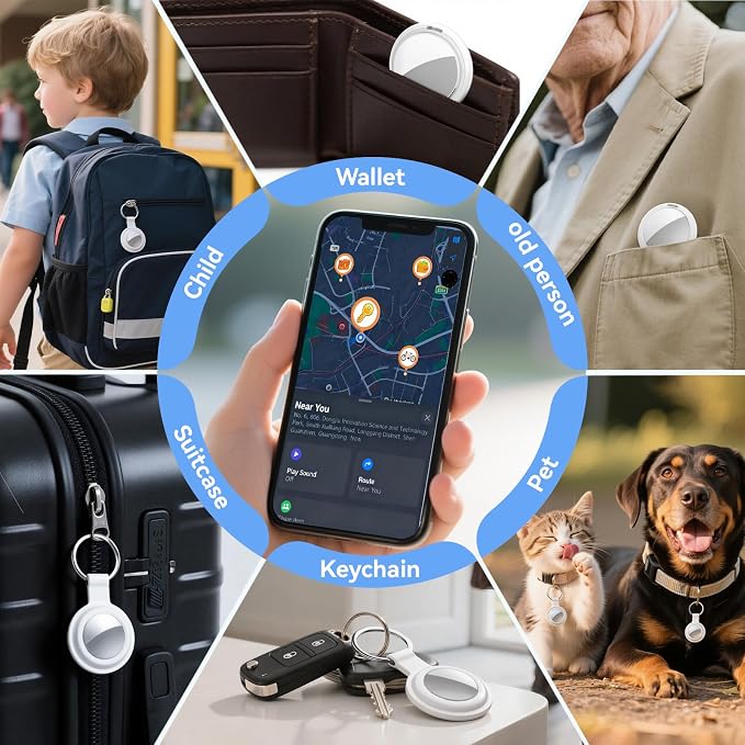 Air Tracker Tags-4 Pack, Item Finders Works with Apple Find My(iOS Only), Air Tracker Tags with 4 Case, Bluetooth Tracker Keys Finder and Item Locator & GPS Trackers for Kids/Pets/Dog/Luggage/Wallet