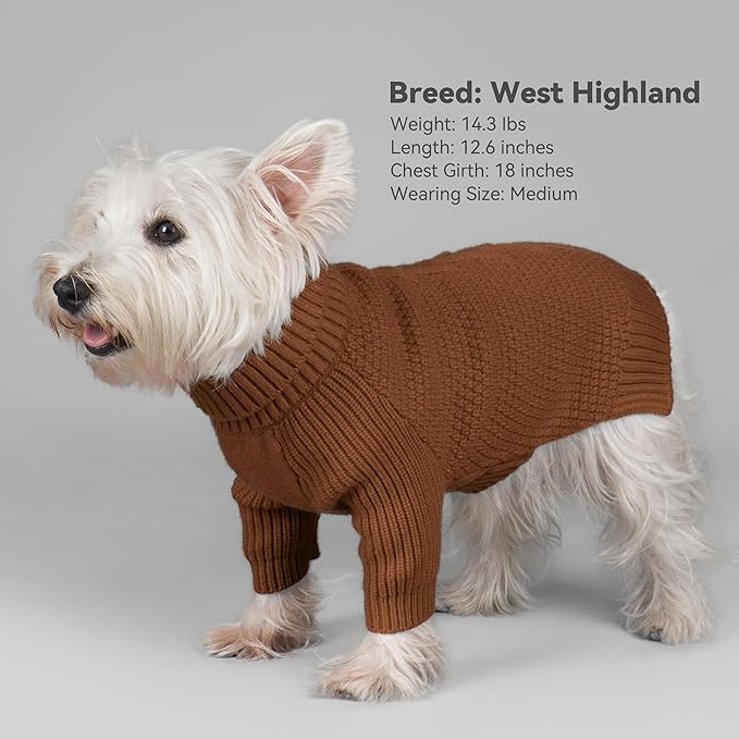 cyeollo Warm Small Dog Sweater, Knit Cold Weather Doggy Sweaters for Small Dogs Boy Pullover Winter Dog Clothes with Turtleneck for Indoor & Outdoor Wear, Brown M