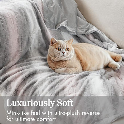 Madison Park Zuri Soft Plush Luxury Oversized Faux Fur Throw Animal Stripes Design, Faux Mink On The Reverse, Modern All Seasons Blanket for Bed, Sofa Couch, Office, Blush/Grey, 60x70