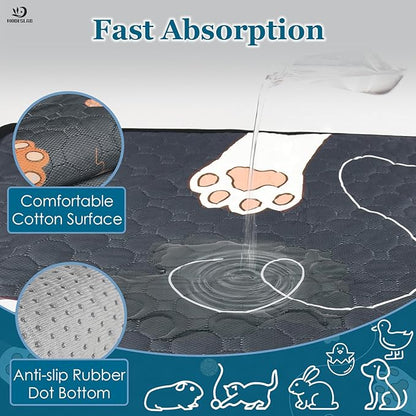 2-Pack Guinea Pig Cage Liner Washable, 24in x 47in Ultra-Absorbent Guinea Pig Bedding for Cage Non-Slip Leak-Proof Pee Pads for Dogs Rabbit Bunny Cat Litter Mat, Black