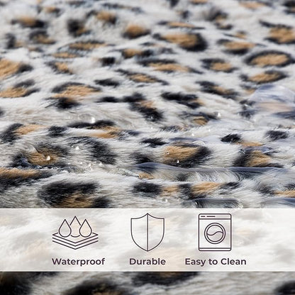 Waterproof Blanket for Bed, Couch, or Car - 60” x 80” Reversible Queen Size Throw Blanket for Reliable Leakproof Furniture Protection - Washable Pet Throws by Lavish Home (Leopard Print)