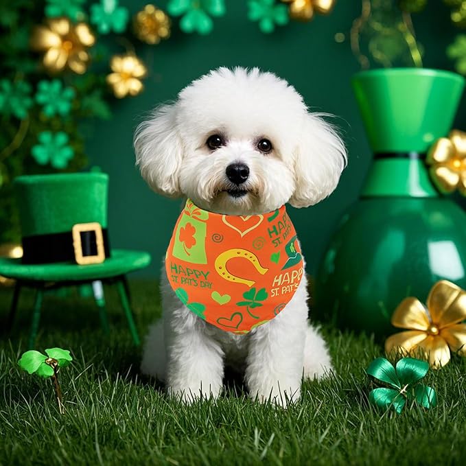 St Patricks Day Dog Bandanas for Small Dogs Breed 7 Pcs Stitching Edge Shamrocks Dog Bandanas Adjustable Scarves Grooming S