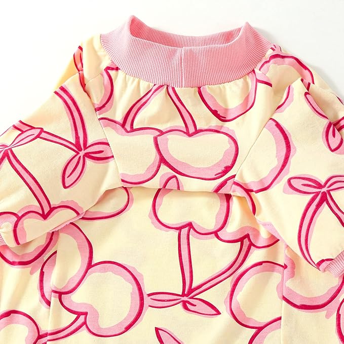 Dog Cherry T Shirts Pink Long Sleeve White Shirt Pajamas Pets Soft Cotton Apparel Clothes for Medium Dogs,M Cherry