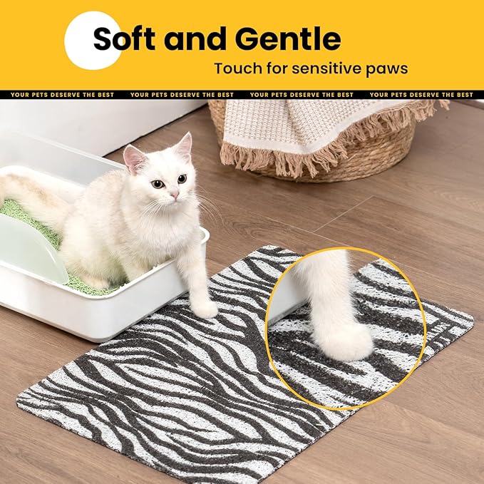 Conlun Cat Litter Mat Litter Trapping Mat, Premium Durable PVC Cute Cat Litter Box Mat, Non-Slip, Less Waste Kitty Litter Mat, Soft on Kitty’s Paws, 24”x 17” cat matts for litter, Zebra Stripe