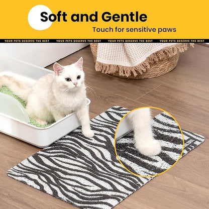 Conlun Cat Litter Mat Litter Trapping Mat, Premium Durable PVC Cute Cat Litter Box Mat, Non-Slip, Less Waste Kitty Litter Mat, Soft on Kitty’s Paws, 24”x 17” cat matts for litter, Zebra Stripe