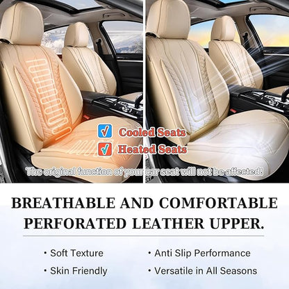 Coverado 9912 Car Seat Covers Full Set, Front Seat Cover and Back Seat Covers for Cars, Faux Leather Waterproof Seat Covers, Car Seat Covers Universal for Most Vehicles (Beige, FullSet)