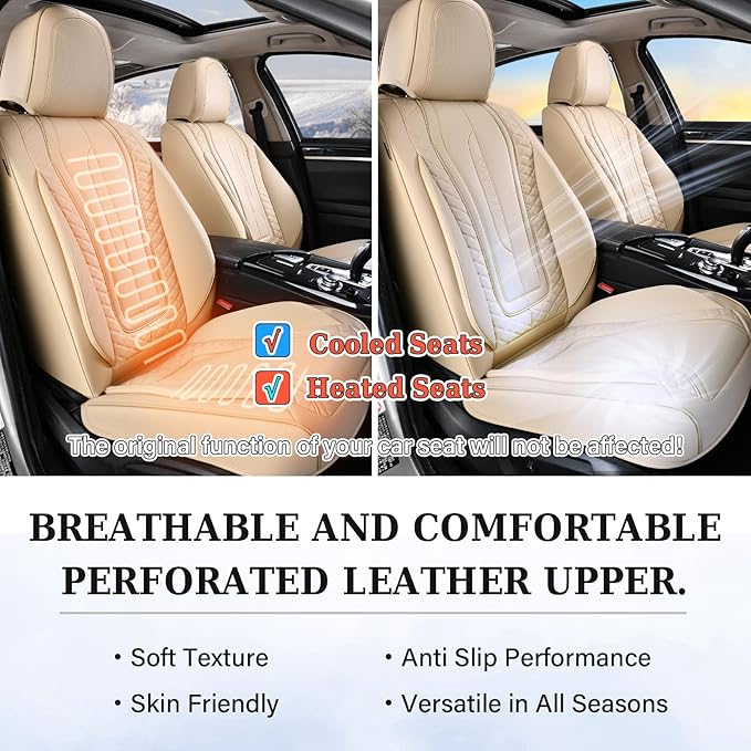 Coverado Car Seat Covers, Front Seat Cover 2-Pack, Faux Leather Waterproof Seat Covers, Car Seat Protectors,Driver Seat Covers Automotive Seat Covers Accessories Universal Fit Most Vehicles Beige