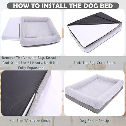 WINDRACING Orthopedic Dog Bed for Medium Dogs, Bolster Sides Dogs Sofa Bed with Removable Washable Cover & Non-Skid Bottom, Soft Pet Bed with Egg Foam Dog Couch for Sleeping, 31 x 25 Inch, Gray