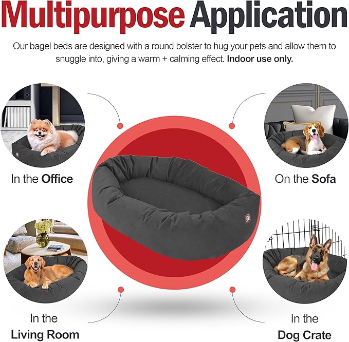 Majestic Pet 52 Inch Suede Calming Dog Bed Washable – Cozy Soft Round Dog Bed w/Spine Support for Dogs to Rest Head - Fluffy Donut Dog Bed 52x35x11 (Inch) - Round Pet Bed X- Large – Gray (2025)