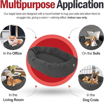 Majestic Pet 32 Inch Suede Calming Dog Bed Washable – Cozy Soft Round Dog Bed with Spine Support for Dogs to Rest Their Head - Fluffy Donut Dog Bed 32x23x7 (Inch) - Round Pet Bed Medium – Gray (2025)