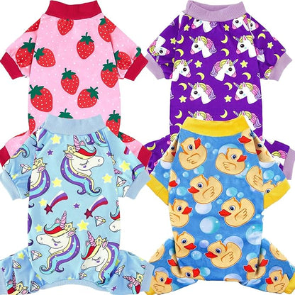 XPUDAC 4 Pack Dog Pajamas for Small Dogs Pjs Clothes Puppy Onesies Outfits for Doggie Duck Shirts Sleeper for Pet Cats Jammies-XL