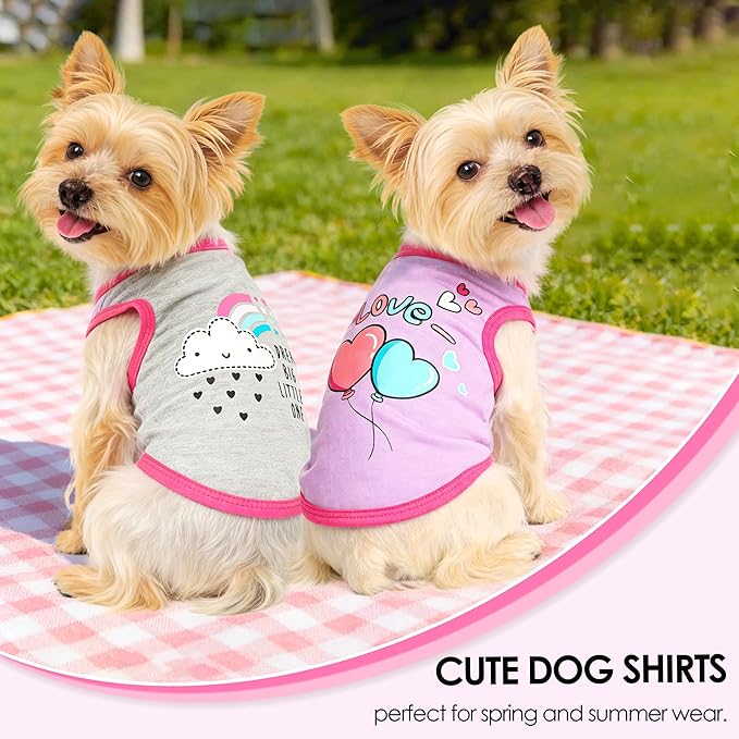 4 Pack Dog Shirts for Small Dogs Spring Summer Printed Puppy Clothes Cute Pet T Shirts Dog Clothes for Small Dogs Cats Girl (Grey+Pink+Purple,Black, XXS)