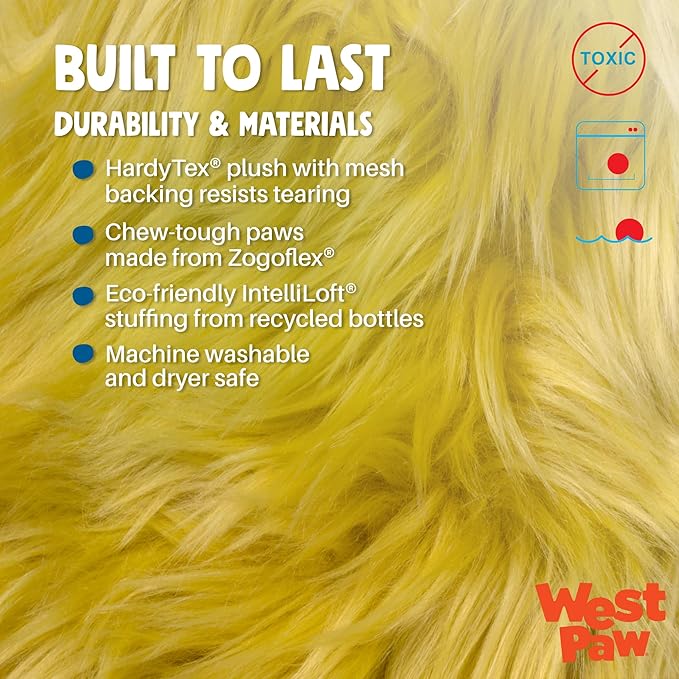 WEST PAW Rowdies Bjorn Durable Plush Dog Toy with Reinforced Seams Chew Resistant Design and Interactive Squeaker for Playtime Indoors or Outdoors Bundle for Dogs Who Deserve the Best - Citrus