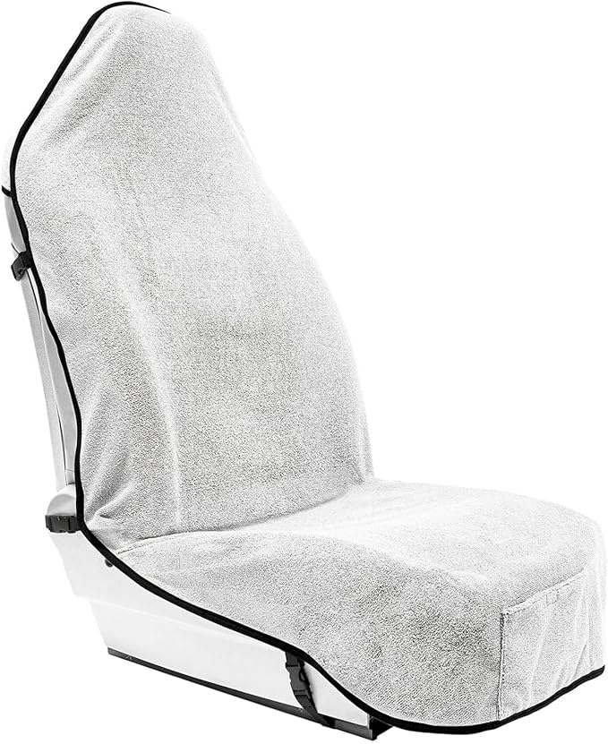 Season Guard Waterproof Towel Seat Cover with Non Slip Grip - Washable Carseat Protector Great for Gym Workout - Universal Terry Cloth Seat Cushion with Pocket Fit for Car SUV Van Truck 1pcs White