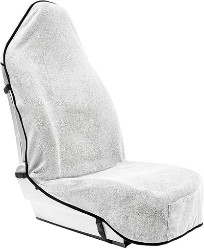 Season Guard Waterproof Towel Seat Cover with Non Slip Grip - Washable Carseat Protector Great for Gym Workout - Universal Terry Cloth Seat Cushion with Pocket Fit for Car SUV Van Truck 1pcs White