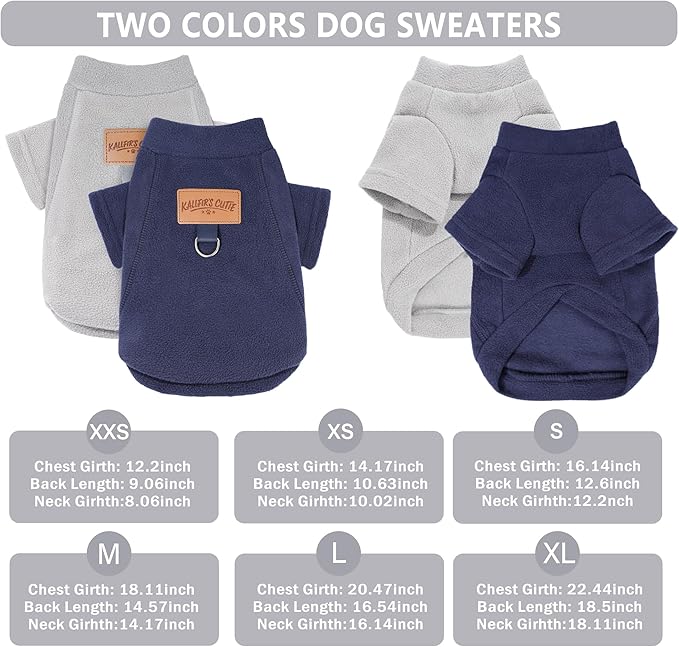 2 Pack Dog Sweaters with Leash Ring Warm Fleece Dogs Sweatshirt for Small Dogs Pet Puppy Coat Apparel Outfits Winter Dog Clothes for Chihuahua, Yorkie, Bulldog, Dachshund Cats XS, Grey