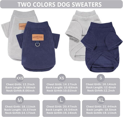 2 Pack Dog Sweaters with Leash Ring Warm Fleece Dogs Sweatshirt for Small Dogs Pet Puppy Coat Apparel Outfits Winter Dog Clothes for Chihuahua, Yorkie, Bulldog, Dachshund Cats XS, Grey