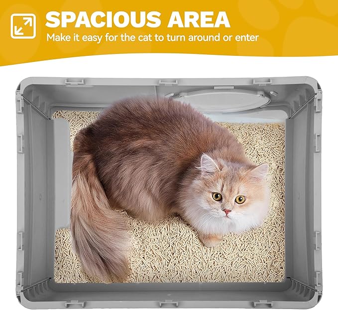 DWVO Enclosed Cat Litter Box with Two-Way Entry/Exit, Large Hooded Anti-Splash Cat Toilet with Lid, Hidden Litter Scoop - Gray