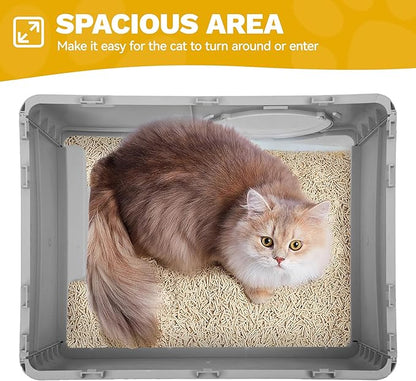 DWVO Enclosed Cat Litter Box with Two-Way Entry/Exit, Large Hooded Anti-Splash Cat Toilet with Lid, Hidden Litter Scoop - Gray