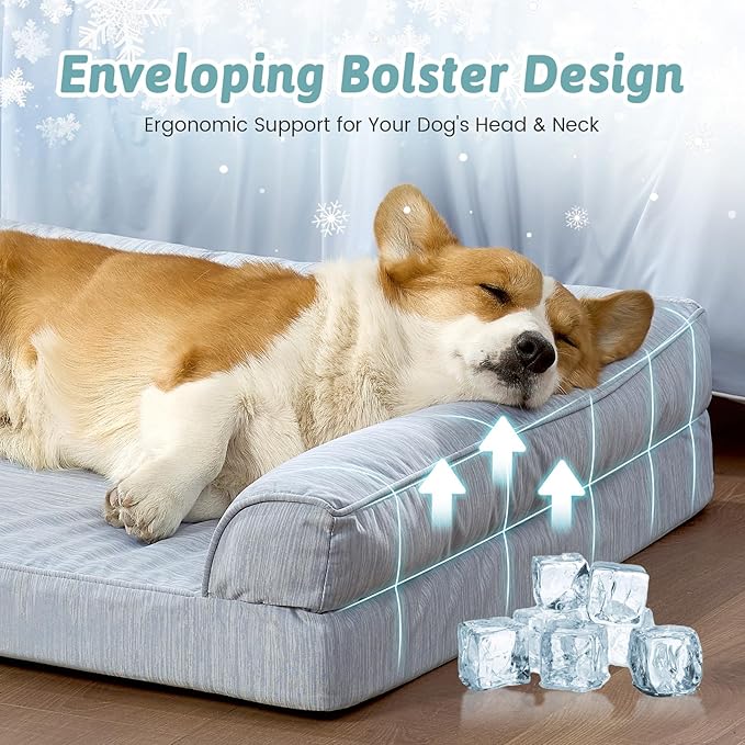 Cooling Dog Bed, Orthopedic Foam Dog Bed with Sides, Removable Washable Cover & Waterproof Lining and Nonskid Bottom, Comfortable Pet Beds for Small Dogs, Blue (30" L x 20" W x 6" Th)