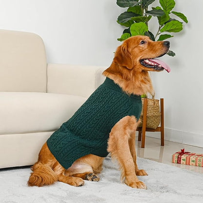 2 Pack Dog Sweaters for Large Dogs Winter Turtleneck Pullover Cable Knit Fleece Stretch Pitbull Labrador Golden Retriever Doberman Bulldog Boy Girl Pet Clothes (XL, Green & Brown)