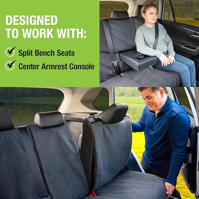 Season Guard Back Seat Towel Seat Cover for Cars; Great for After Gym Workouts, Dogs, and Outdoor Activities; Universal Fit for Cars SUVs Vans Trucks, EZ fit, Non Slip Grip, Grey