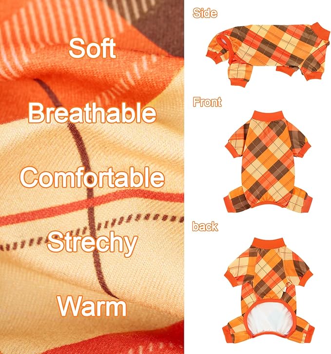 XPUDAC Plaid Dog Pajamas for Small Medium Sized Doggie Thanksgiving Cozy Strechy Dog Pjs for Boy Girl Autumn Season Puppy Clothes Cat Pet Outfits, 221-L