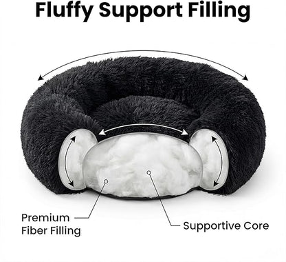 Tiny Dog Bed 15 Inch for Extra Small Dogs,Washable Puppy Bed,Soft Faux Fur Calming Donut Bed for Chihuahua Yorkie Maltese Pomeranian,Black