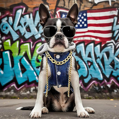 Cool Dog Jean Jacket Vest with D-Ring Blue Denim Dogs Hoodies Outfits for Small Medium Dogs Cats Boy Male Dog Clothes Costume Dogggie Puppy Harness Coat for Frenchie Walking(Grey Hat,XL)