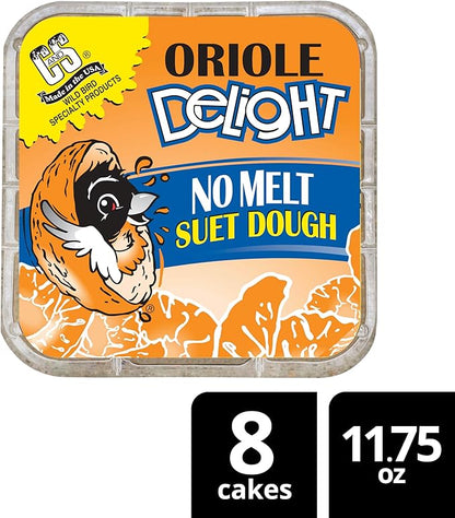 C&S Oriole Delight No Melt Suet Dough, Suet Cakes for Wild Birds Including Orioles and More, 11.75 Ounces, Pack of 8